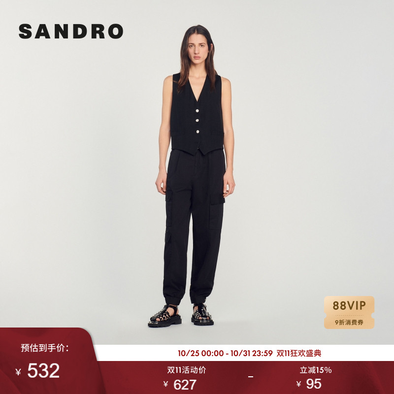 帅气黑色背心马甲 精巧别致的水钻装饰纽扣