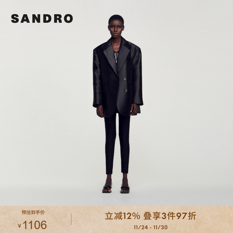 SANDRO黑色光泽感西装外套早秋