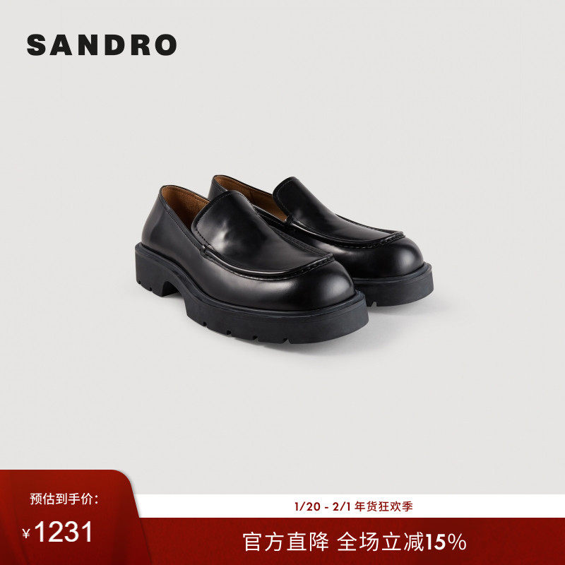 SANDRO Outlets秋冬款男鞋法式时尚休闲简约黑色牛皮革厚底乐福鞋,流行男鞋,休闲皮鞋,淘宝优惠券,粉丝福利购,淘宝优惠卷