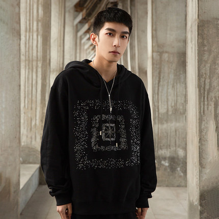 冯绍峰贺峻霖袁冰妍同款连帽卫衣男YLDP新款星河闪钻国潮情侣上衣