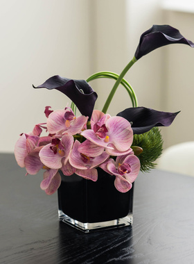 高级感桌花假花手感蝴蝶兰会议桌花商务花艺仿真花高端餐桌茶几摆