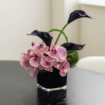 高级感桌花假花手感蝴蝶兰会议桌花商务花艺仿真花高端餐桌茶几摆