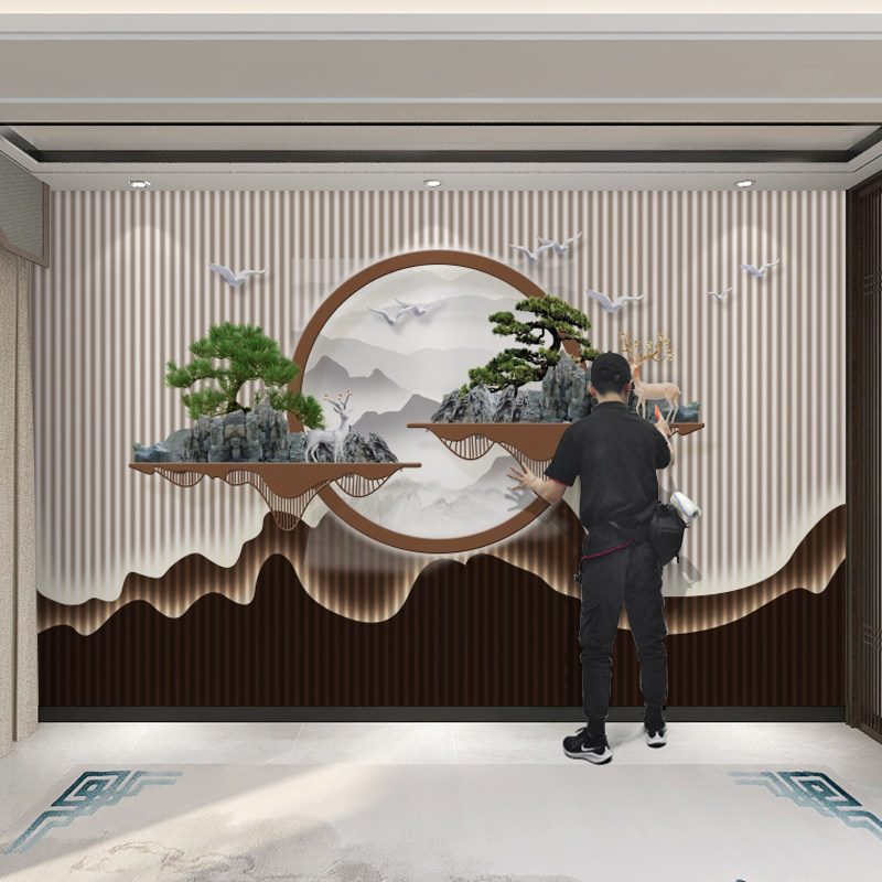 新中式沙发背景墙壁纸客厅