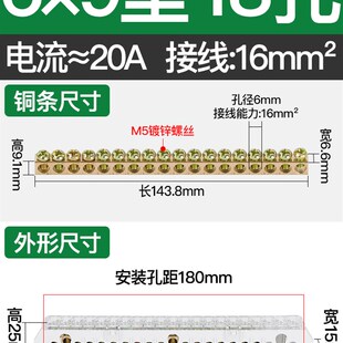 配电箱零线端子排接线排零地条透明盖防护型零地排汇流铜排大电流