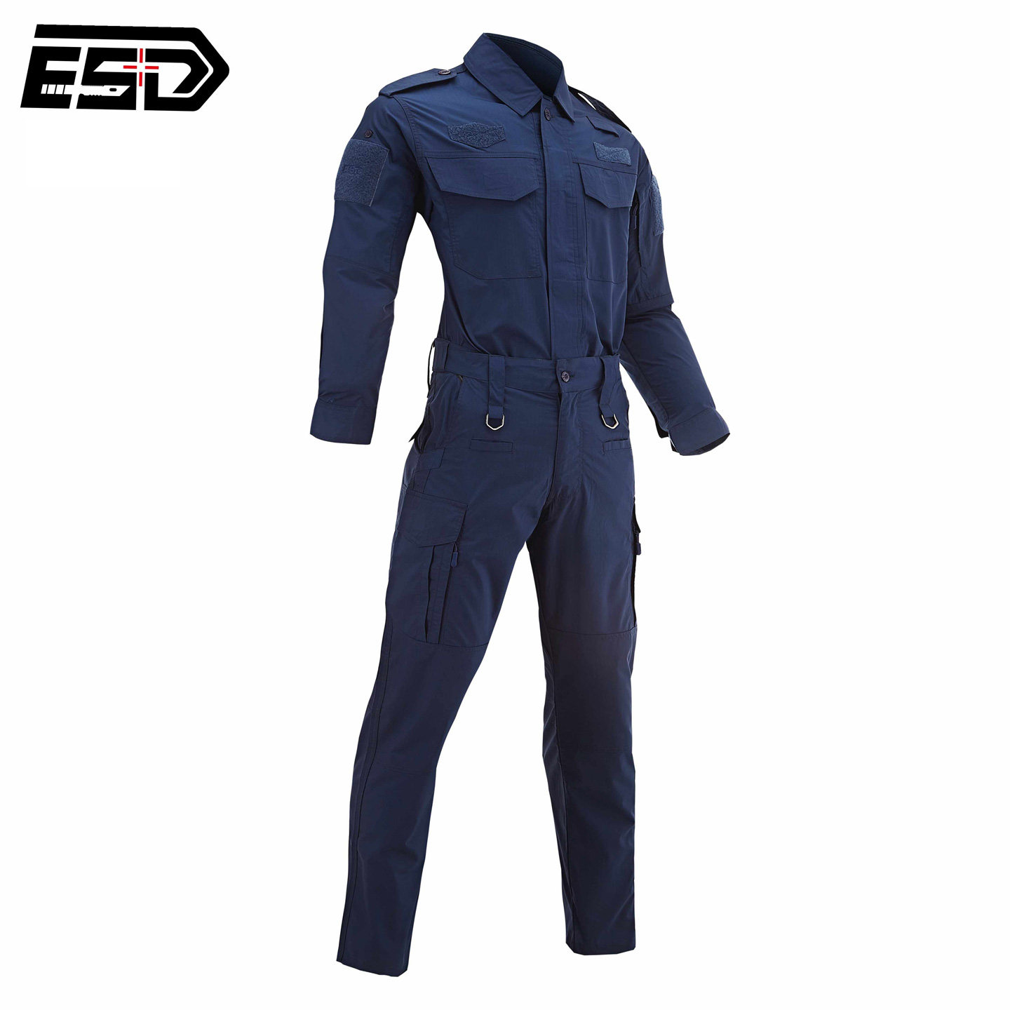 ESD夏季教官服长袖作训服套装男网格作战训练服特训服战术宝蓝色