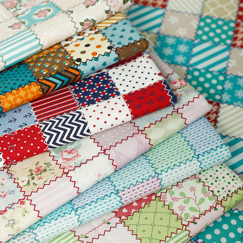 川水品牌 纯棉布料拼接碎花条纹格子几何图案家居桌布diy手工面料