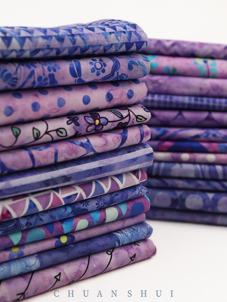 川水品牌 纯棉布料紫色系几何花卉水玉条纹证书班DIY娃衣家居拼布