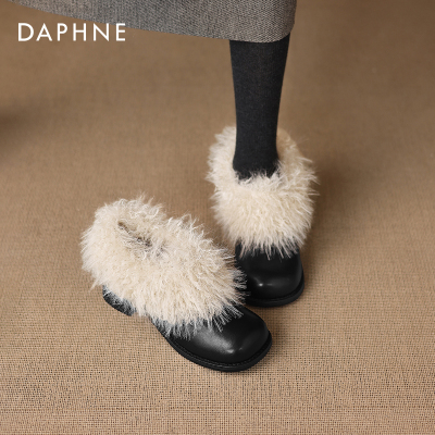 超火法式高跟毛毛单鞋加绒雪地靴