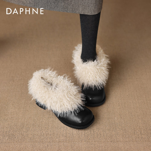 超火法式高跟毛毛单鞋加绒雪地靴