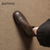 复古弹力法式 达芙妮棕色短靴女2026冬季 加绒新款 瘦瘦靴粗跟马丁靴