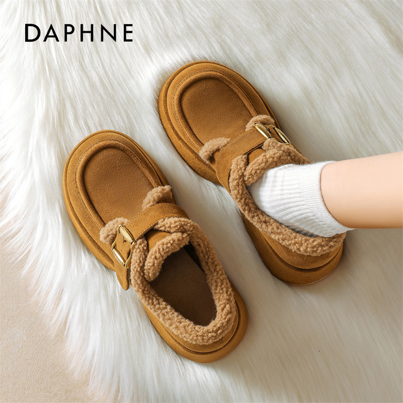 达芙妮厚底乐福鞋女2026新款冬季增高小皮鞋豆豆单鞋加绒保暖棉鞋,女鞋,乐福鞋（豆豆鞋）,淘宝优惠券,粉丝福利购,淘宝优惠卷