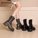 达芙妮加绒长筒靴子女冬清仓短靴保暖棉鞋 复古马丁靴厚底雪地靴女