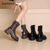 达芙妮加绒长筒靴子女冬清仓2025春节复古马丁靴厚底雪地靴棉鞋 女