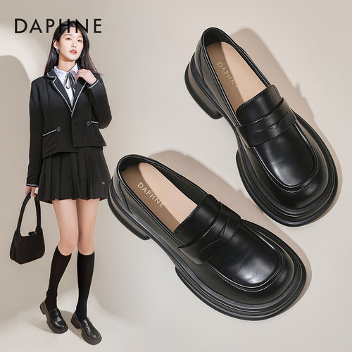 达芙妮夏季新款厚底粗跟乐福鞋女