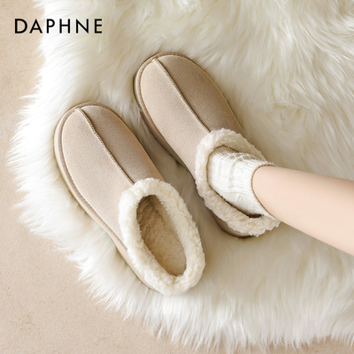达芙妮厚底雪地靴女款2025冬季新款加绒棉拖鞋增高毛毛鞋保暖棉鞋