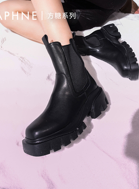 DAPHNELAB达芙妮方糖月桂叶真皮乐福鞋女2025新款厚底英伦单鞋女