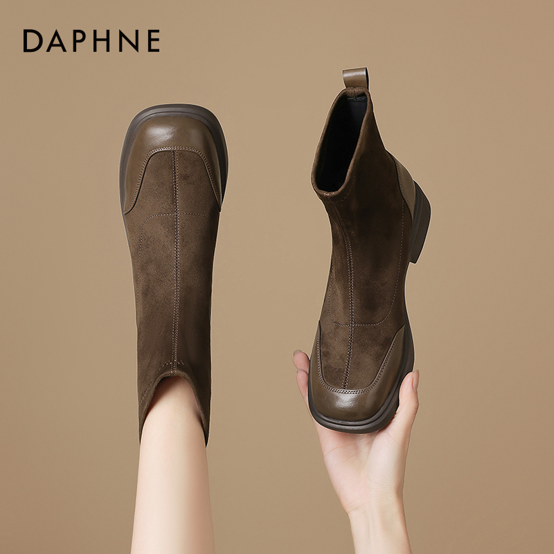 棕色短靴女秋冬弹力平底瘦瘦靴