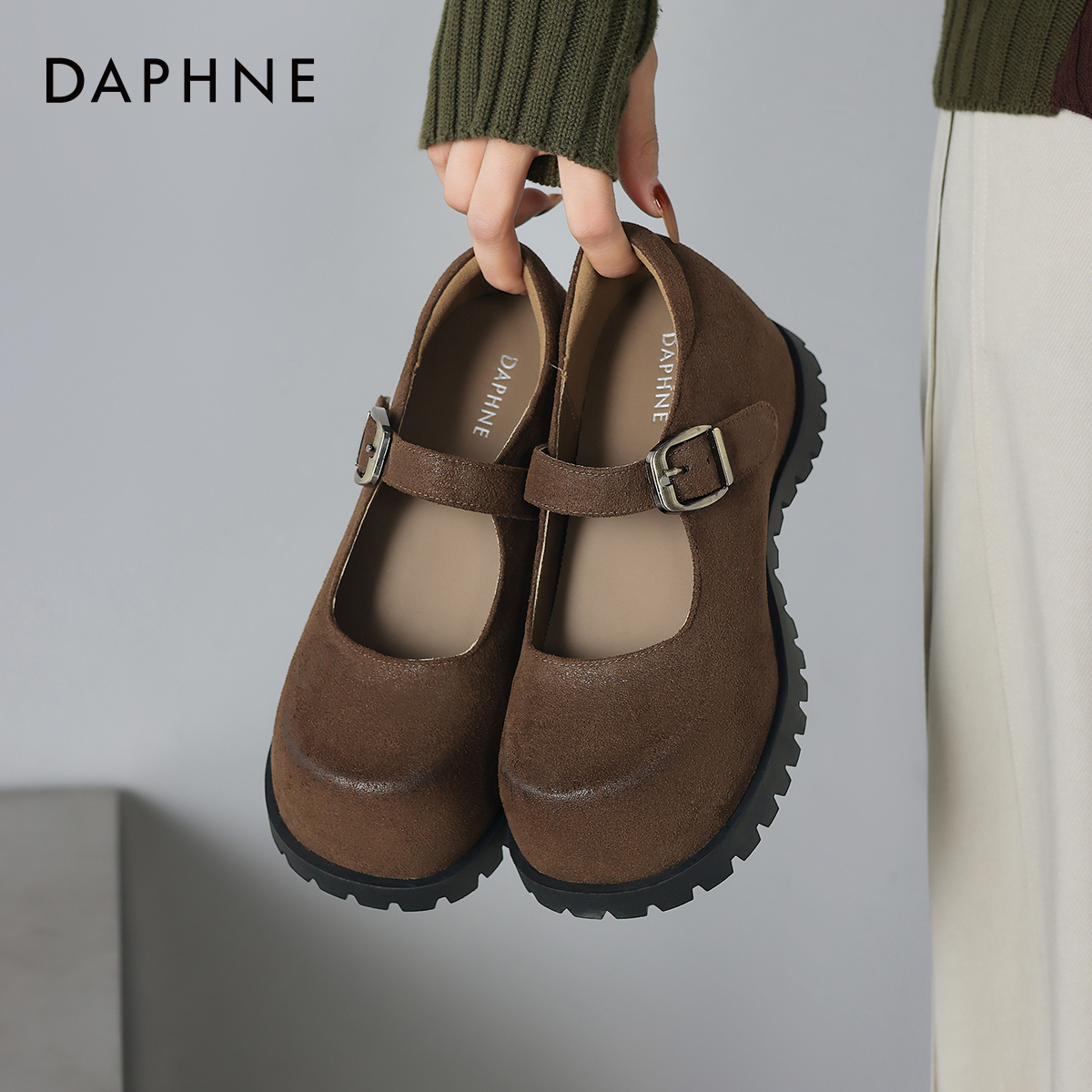 达芙妮内增高单鞋复古玛丽珍女鞋