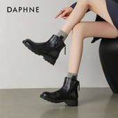 达芙妮黑色短靴女冬季 踝靴2025新款 加绒外穿雪地靴厚底英伦马丁靴