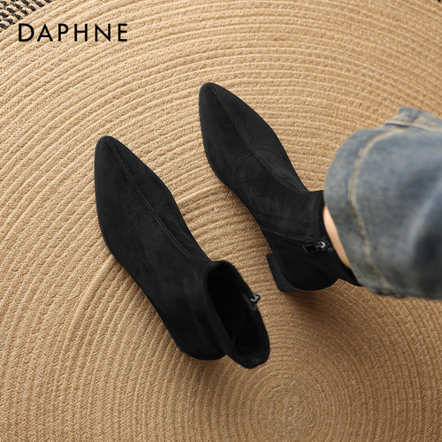 达芙妮尖头短靴加绒瘦瘦靴弹力靴