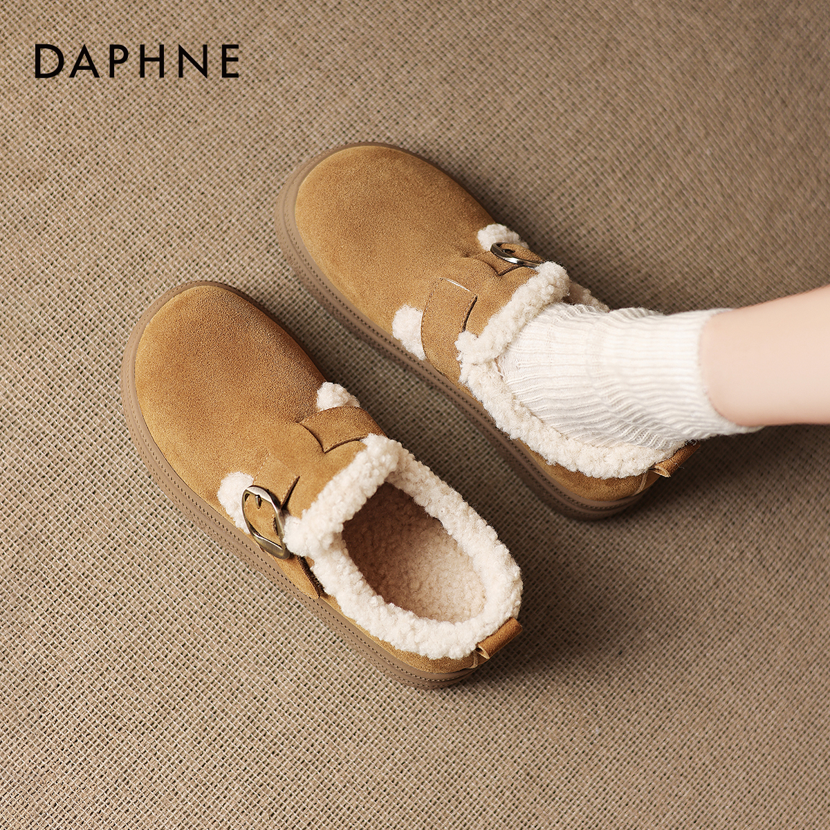 达芙妮厚底雪地靴女绒全包勃肯鞋