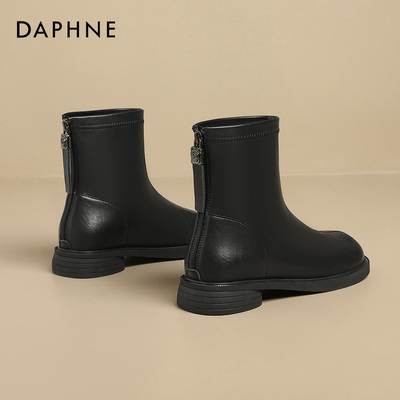 达芙妮棕色靴子法式短靴切尔西靴