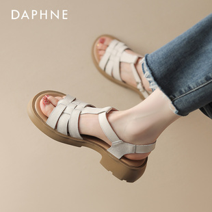 女款 平底外穿配裙子法式 2026新款 女鞋 粗跟编织 夏季 达芙妮罗马凉鞋