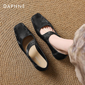 秋冬粗跟皮鞋 达芙妮新中式 冬季 方头平底法式 玛丽珍单鞋 女2026新款