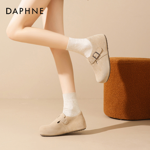 平底真皮面超火休闲百搭懒人单鞋 春季 女2026新款 达芙妮全包勃肯鞋