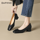 面试黑色小皮鞋 达芙妮单鞋 夏 浅口船瓢鞋 软底妈妈鞋 女春季 2026新款