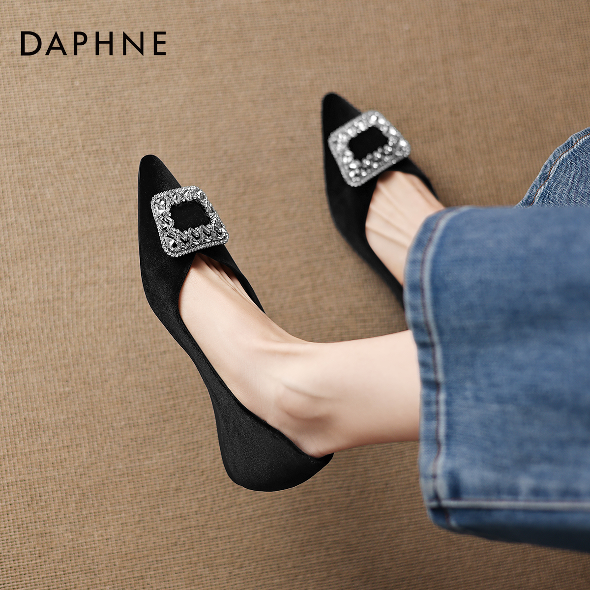 尖头平底鞋女水钻小皮鞋单鞋