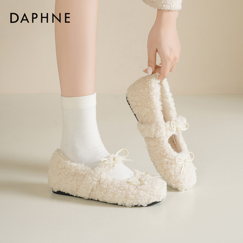 达芙妮加绒毛毛鞋玛丽珍棉鞋女冬