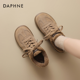 达芙妮加绒德训鞋女冬季季2026新款运动平底板鞋休闲鞋保暖棉鞋子