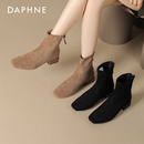 平底马丁靴 瘦瘦靴袜靴绒面春季 达芙妮短靴女弹力靴子2026新款 春款