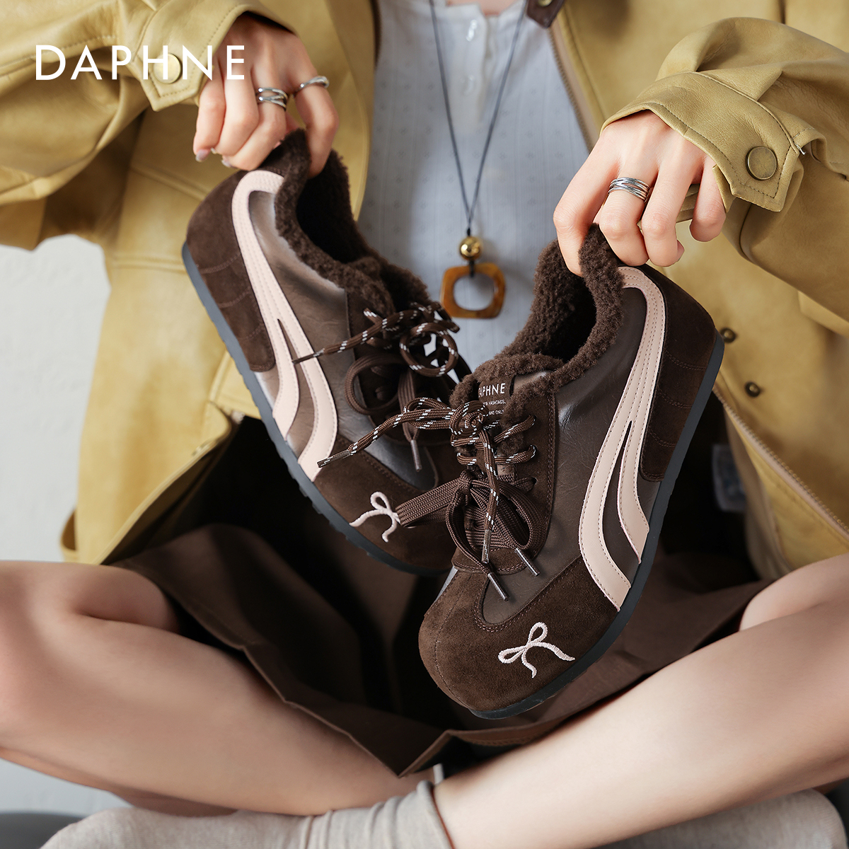 加绒圆头系带德训鞋舒适保暖