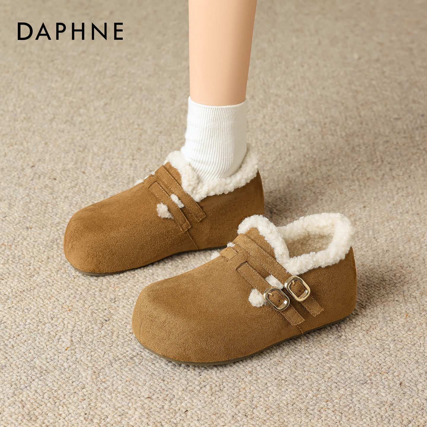 达芙妮加绒勃肯鞋女鞋冬保暖毛毛