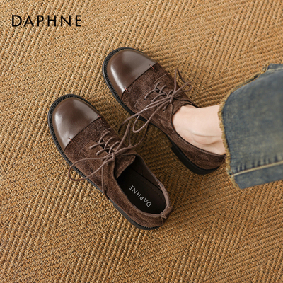 达芙妮复古深口单鞋平底圆头皮鞋
