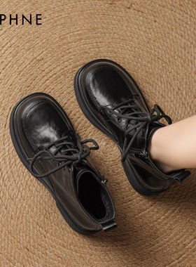 达芙妮黑色马丁靴女2025冬季新款美拉德加绒棉鞋厚底英伦风短靴子