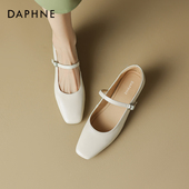 女2026新款 法式 浅口中跟皮鞋 达芙妮羊皮单鞋 白色方头玛丽珍女鞋 夏