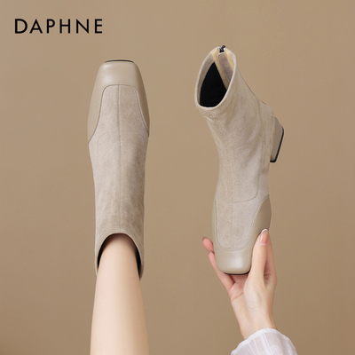 达芙妮法式短靴女秋冬平底加绒