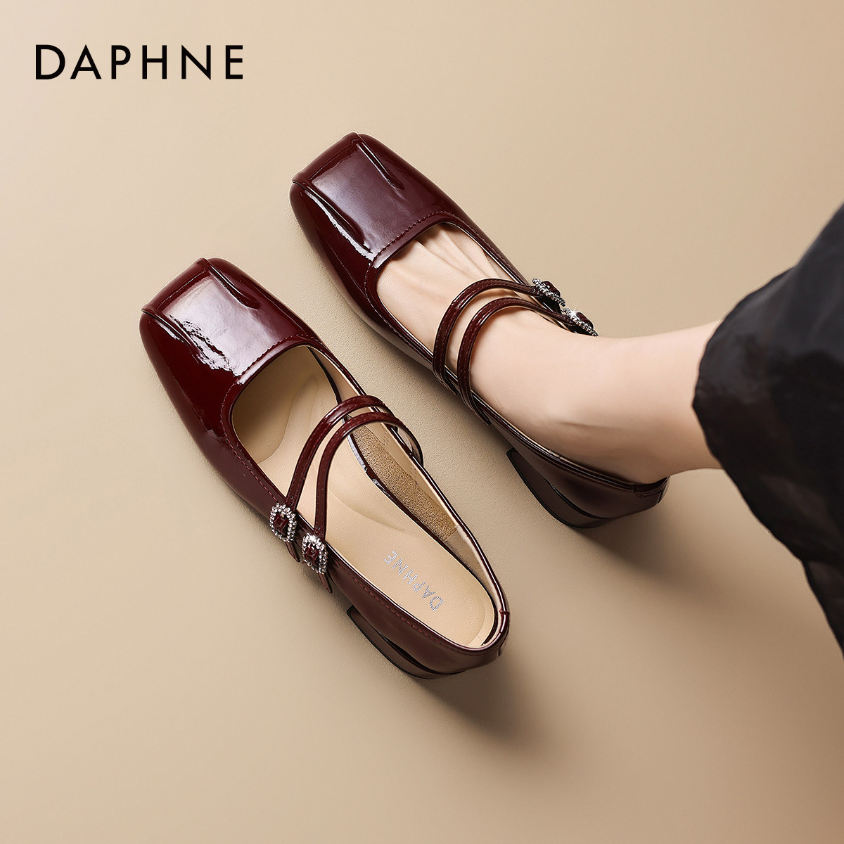 达芙妮法式玛丽珍鞋女2026春夏新款复古红色浅口粗跟单鞋芭蕾女鞋,女鞋,浅口单鞋,淘宝优惠券,粉丝福利购,淘宝优惠卷