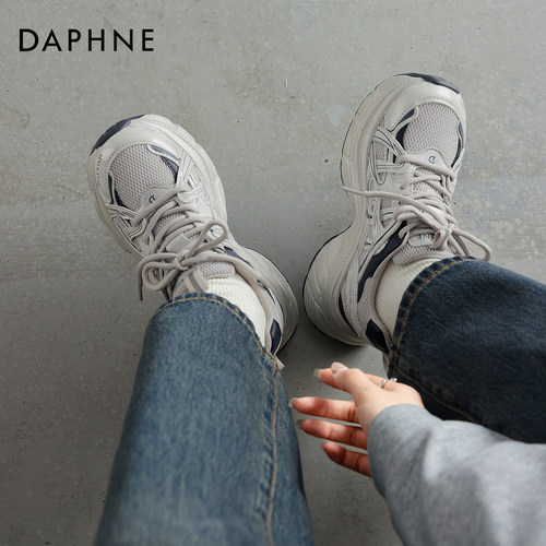 达芙妮银色老爹鞋女厚底增高轻便