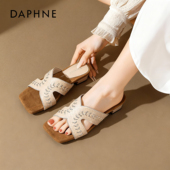 达芙妮棕色罗马凉拖鞋 女春夏外穿H一字拖2026绝美复古度假海边鞋