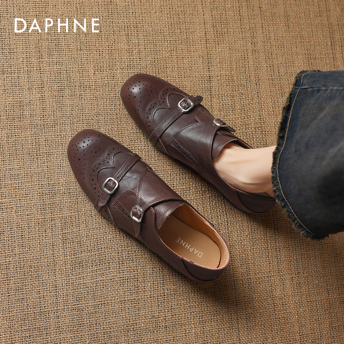 达芙妮布洛克单鞋女2026新款春季棕色复古平底鞋德比鞋英伦小皮鞋,女鞋,乐福鞋（豆豆鞋）,淘宝优惠券,粉丝福利购,淘宝优惠卷