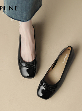 达芙妮黑色单鞋女平底2026新款夏季浅口女鞋夏款瓢鞋软底漆皮皮鞋