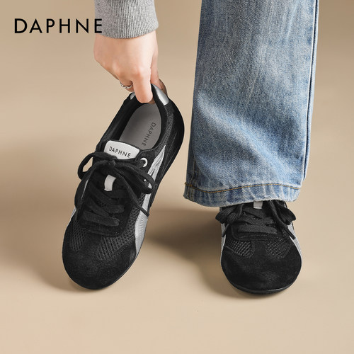 达芙妮厚底黑色德训鞋休闲运动鞋