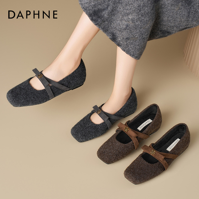 达芙妮冬季加绒毛呢玛丽珍鞋女鞋