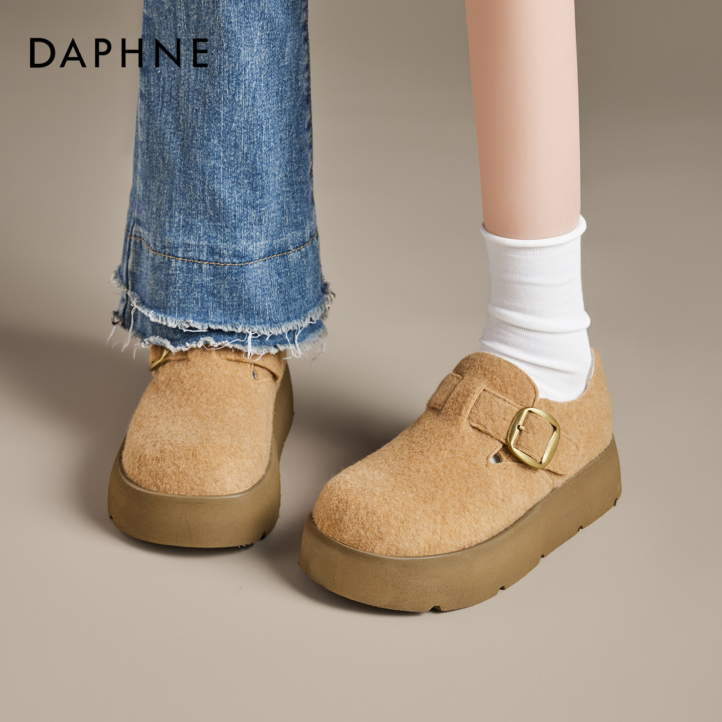 达芙妮厚底勃肯鞋保暖毛毛雪地靴