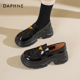 子女增高黑色英伦风小皮鞋 达芙妮厚底乐福鞋 鞋 女2025新款 女 爆款