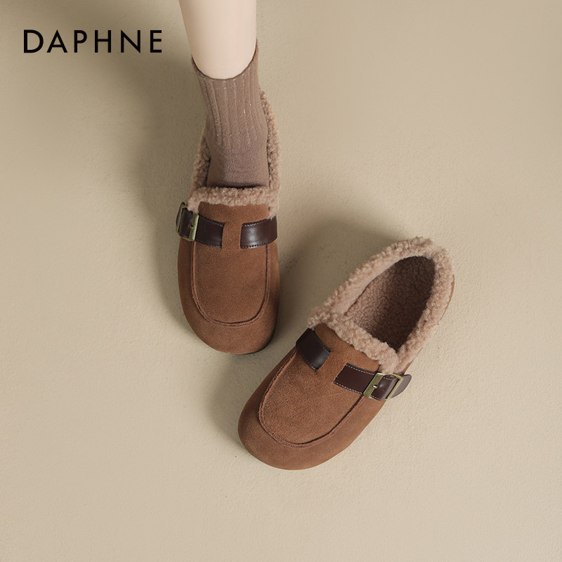 达芙妮加绒加厚勃肯靴女2025新款秋季平底单鞋全包豆豆鞋乐福鞋子,女鞋,时尚雪地靴,淘宝优惠券,粉丝福利购,淘宝优惠卷